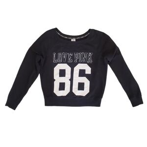 Victoria's Secret PINK‎ Women's Black Love Pink 86 Pullover Sweatshirt Large